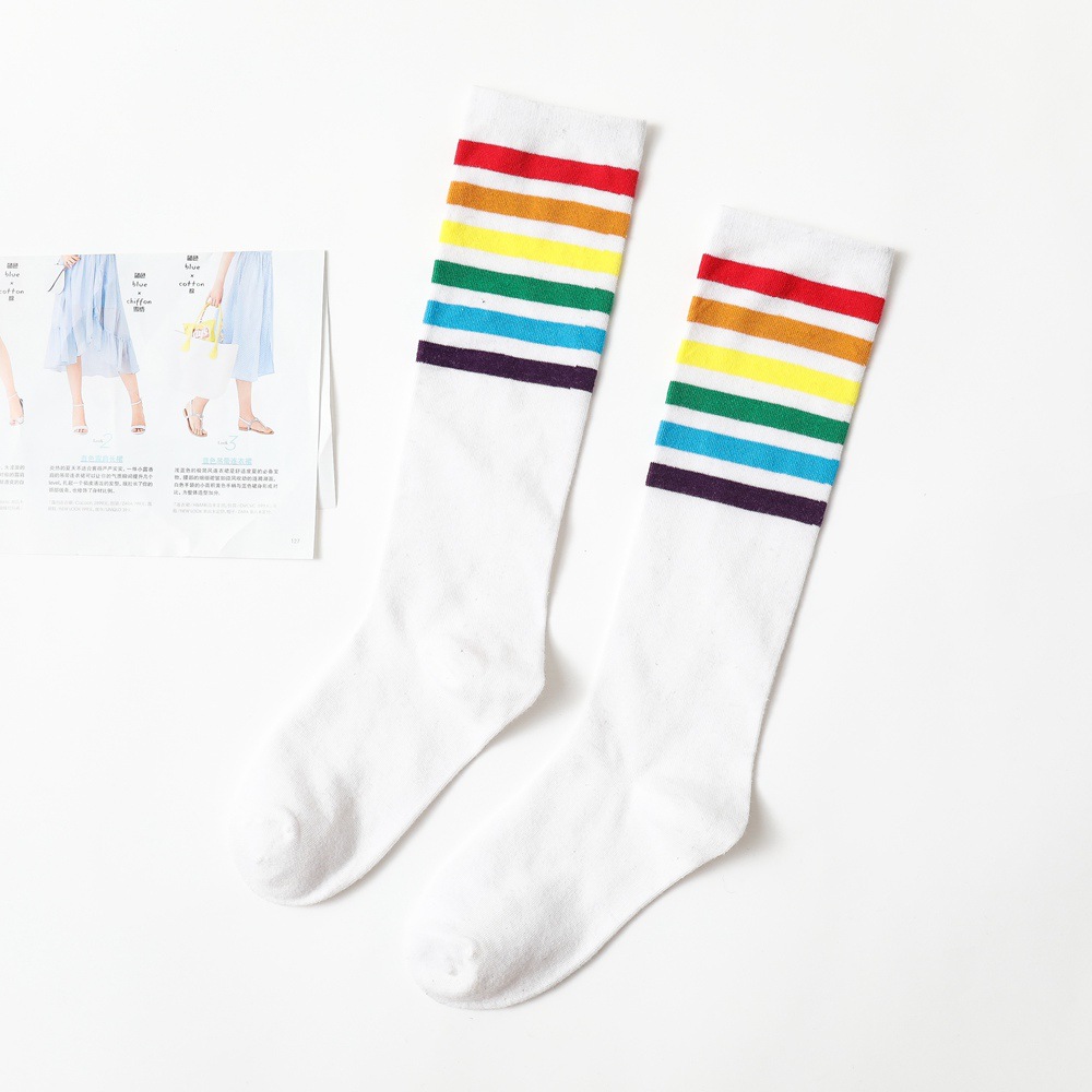 Cotton Rainbow Striped Slouch Socks Knee High Socks Wholesale
